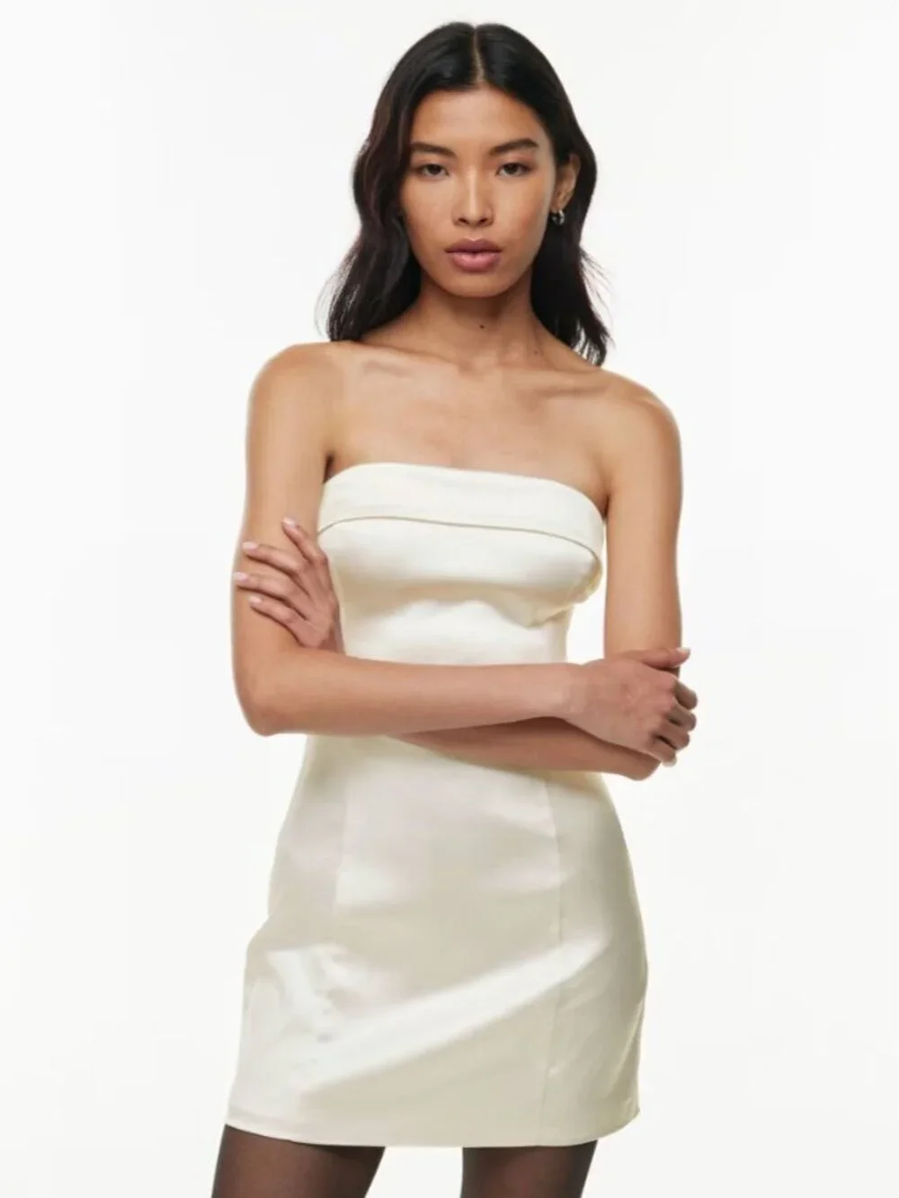 Aritzia Sunday Best Shimmer Satin Tube Dress Birch White Size 4 - Picture 3 of 10